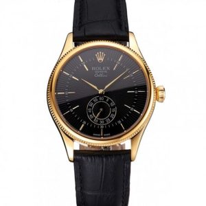 Rolex Cellini Nero Dial Gold Case Nero Leather Strap