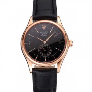 Rolex Cellini Nero Dial Rose Gold Case Nero Leather Strap