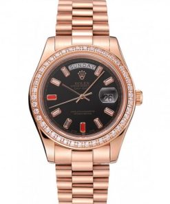 Rolex Day-Date Diamonds And Rubies Nero Dial Rose Gold Bracelet 1454102
