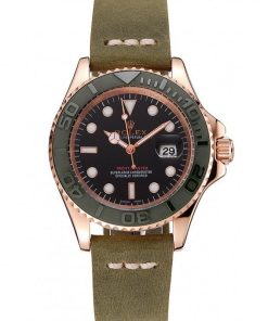 Rolex Yacht-Master Nero Dial Green Bezel Rose Gold Case Green Leather Bracelet 1453862