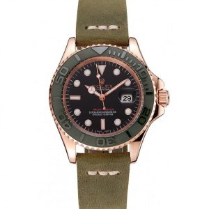 Rolex Yacht-Master Nero Dial Green Bezel Rose Gold Case Green Leather Bracelet 1453862