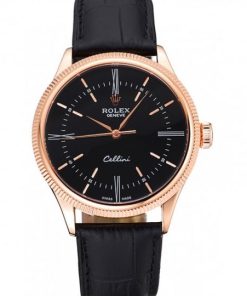 Rolex Cellini Time Rose Gold Case Nero Dial Nero Leather Bracelet 622656