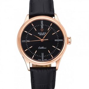 Rolex Cellini Time Rose Gold Case Nero Dial Nero Leather Bracelet 622656