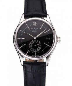 Rolex Cellini Nero Dial Stainless Acciaio Case Nero Leather Strap