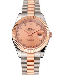 Rolex Datejust Rose Gold Dial And Bezel Stainless Acciaio Case Two Tone Bracelet