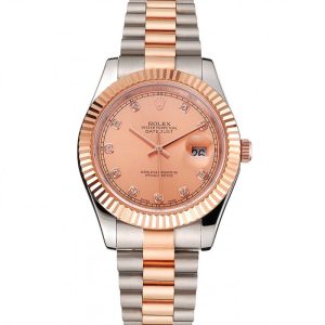 Rolex Datejust Rose Gold Dial And Bezel Stainless Acciaio Case Two Tone Bracelet