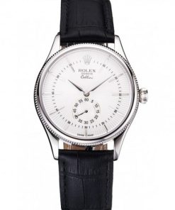 Rolex Cellini White Dial Stainless Acciaio Case Nero Leather Strap