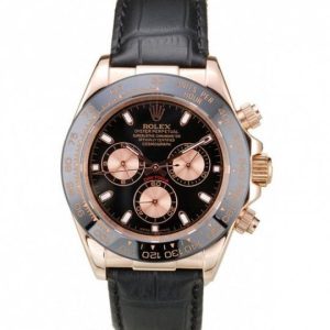 Rolex Daytona Rose Gold Case Nero Dial Nero Leather Strap
