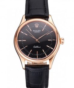 Rolex Cellini Nero Dial Rose Gold Markings Rose Gold Case Nero Leather Strap