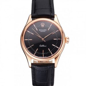 Rolex Cellini Nero Dial Rose Gold Markings Rose Gold Case Nero Leather Strap