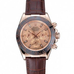 Rolex Cosmograph Daytona Brown Dial Rose Gold Case Cuoio marrone Bracelet 1454243